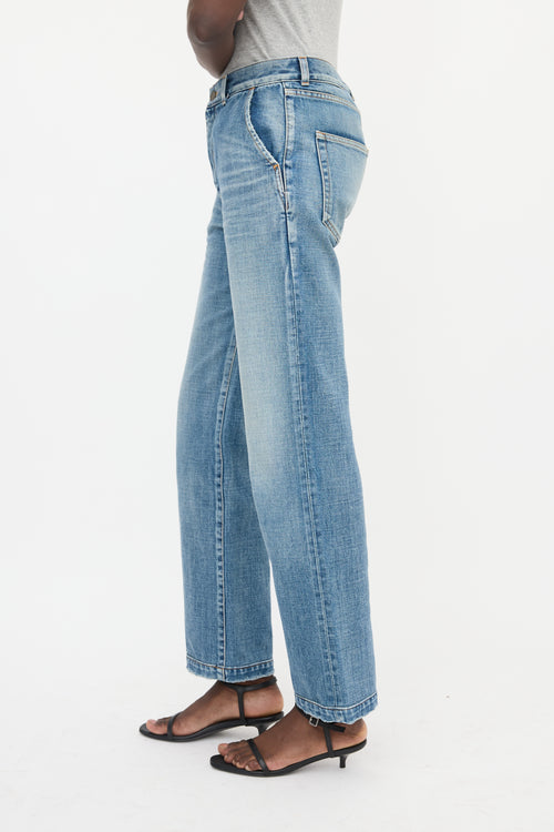 Saint Laurent Distressed Straight Leg Jeans
