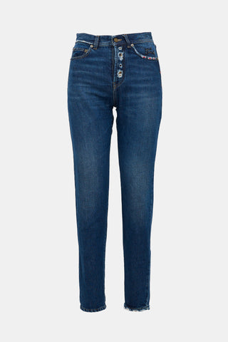 Saint Laurent Distressed Tapered Leg Jeans