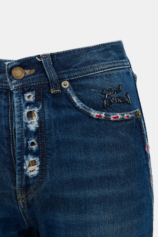 Saint Laurent Distressed Tapered Leg Jeans
