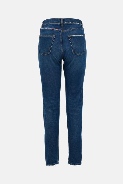 Saint Laurent Distressed Tapered Leg Jeans