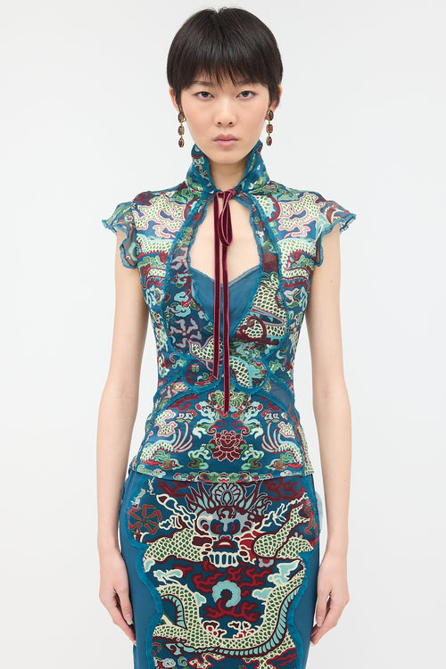 Saint Laurent FW 2004 Silk Satin Printed Set