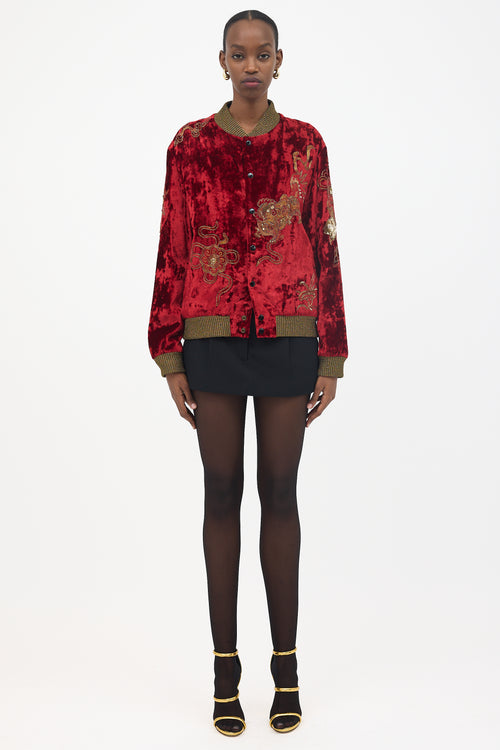 Saint Laurent FW 2019 Velvet Embroidered Bomber Jacket