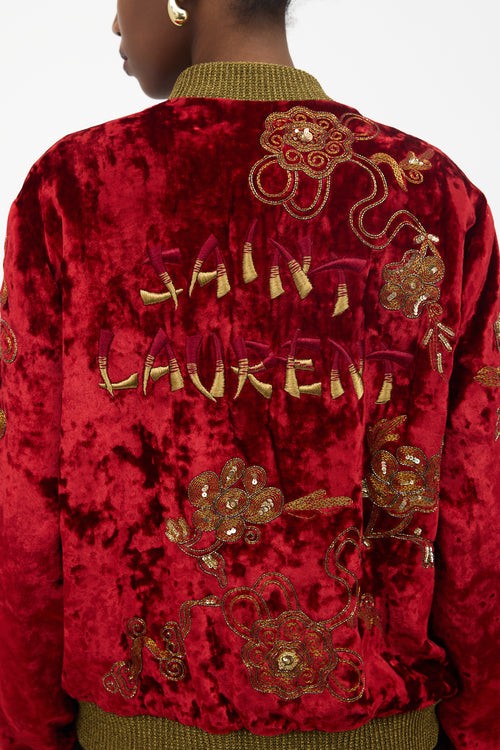 Saint Laurent FW 2019 Velvet Embroidered Bomber Jacket