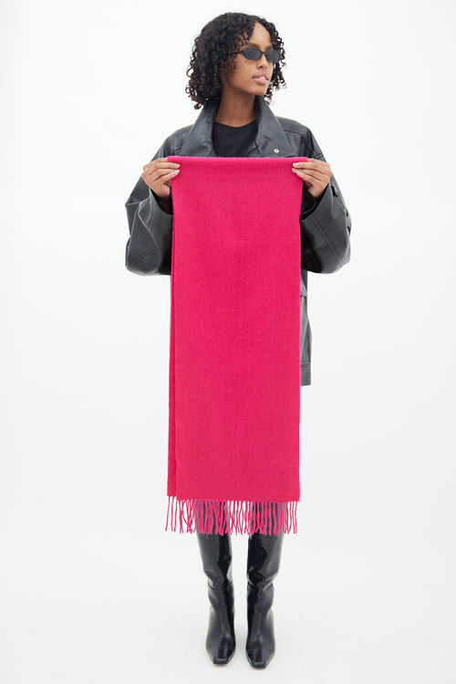 Saint Laurent Fuchsia Embroidered Logo Fringe Scarf