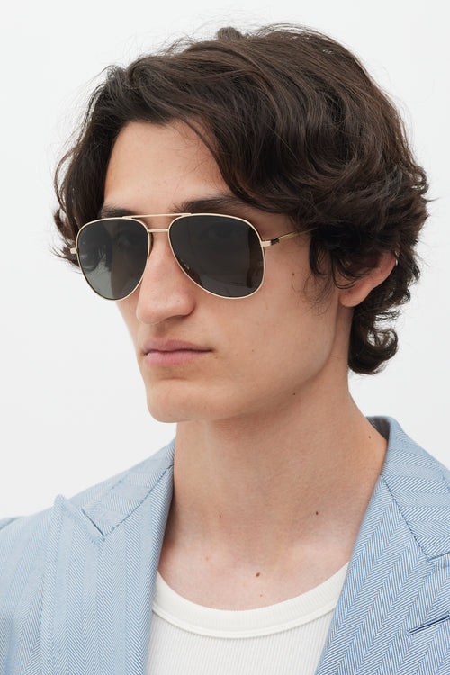 Saint Laurent Gold & Black Classic 11 Folk Aviator Sunglasses