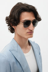 Saint Laurent Gold & Black Classic 11 Folk Aviator Sunglasses