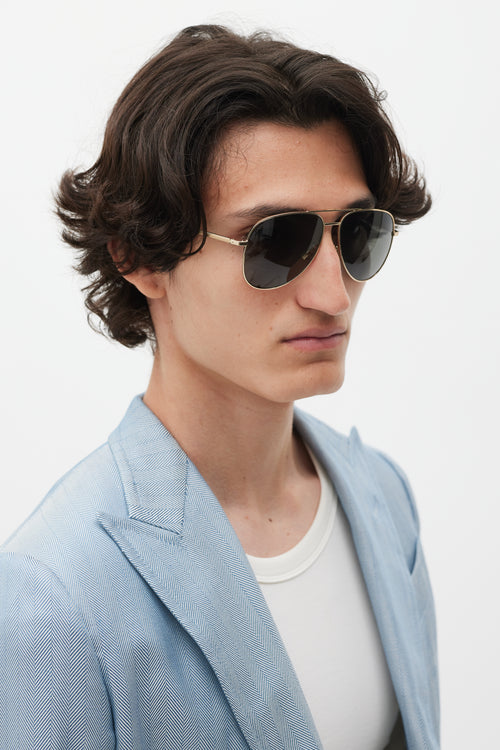 Saint Laurent Gold & Black Classic 11 Folk Aviator Sunglasses