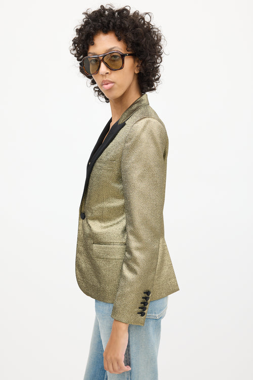 Saint Laurent Gold & Black Satin Peak Lapel Blazer