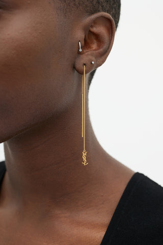 Saint Laurent Gold Brass Logo Drop Earring