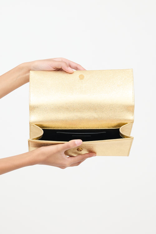 Saint Laurent Gold Leather Kate Tassel Clutch