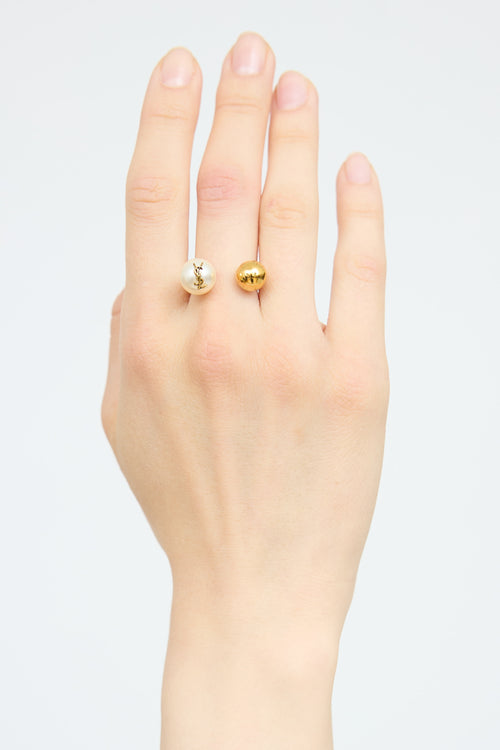 Saint Laurent Logo Pearl Ring