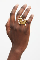 Saint Laurent Gold & White Enamel Arty Ring