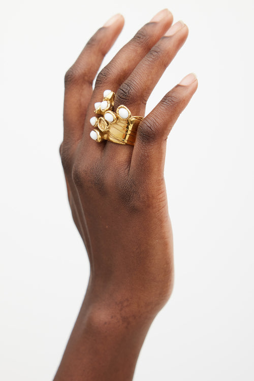 Saint Laurent Gold & White Enamel Arty Ring