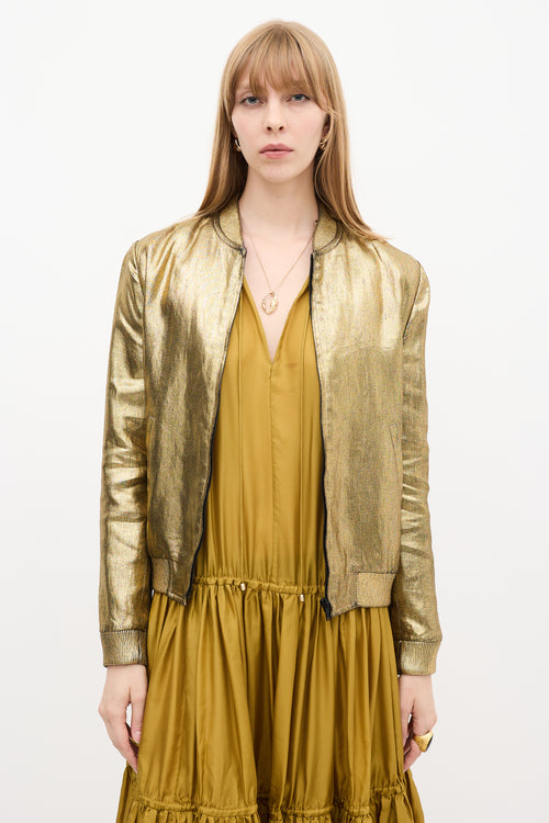 Saint Laurent Gold Metallic  Bomber Jacket