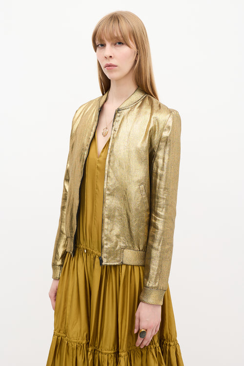 Saint Laurent Gold Metallic  Bomber Jacket