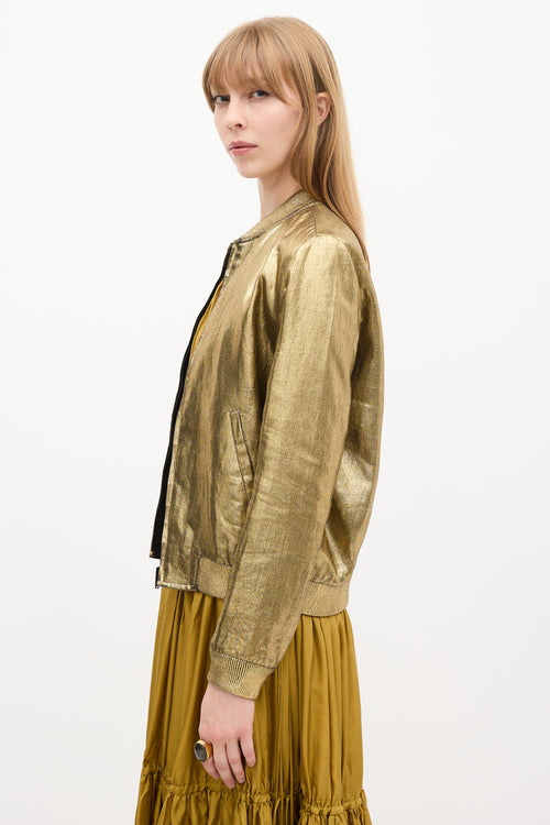 Saint Laurent Gold Metallic  Bomber Jacket