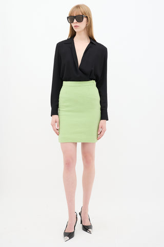 Saint Laurent Green Bouclé Pencil Skirt