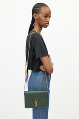 Saint Laurent Green Cassandra Leather Wallet On Chain