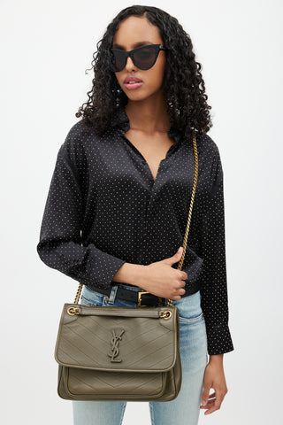 Saint Laurent Green & Gold Niki Quilted Leather Bag