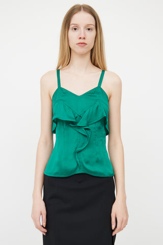 Saint Laurent Green Silk Ruffle Top