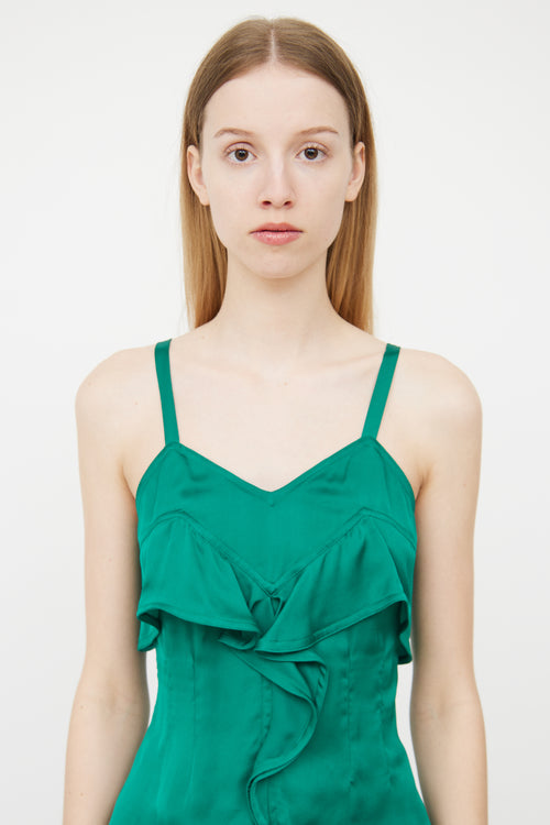 Saint Laurent Green Silk Ruffle Top