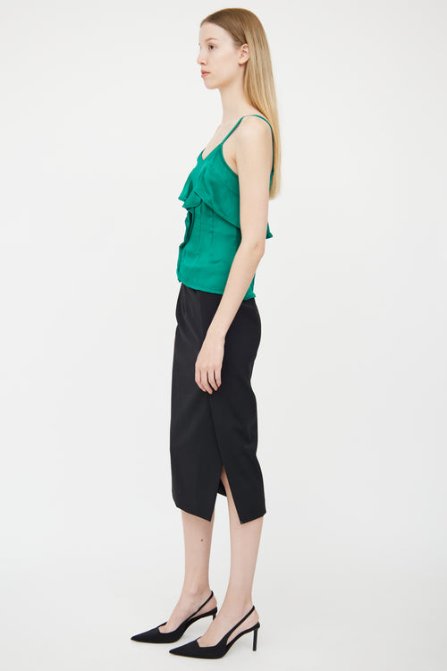 Saint Laurent Green Silk Ruffle Top