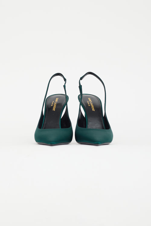 Saint Laurent Green Satin Zoe Slingback Heel