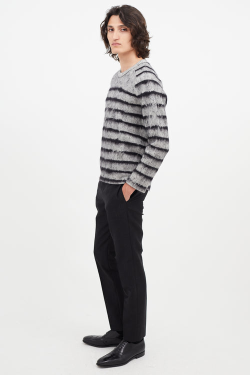 Saint Laurent Grey & Black Mohair Stripe Sweater