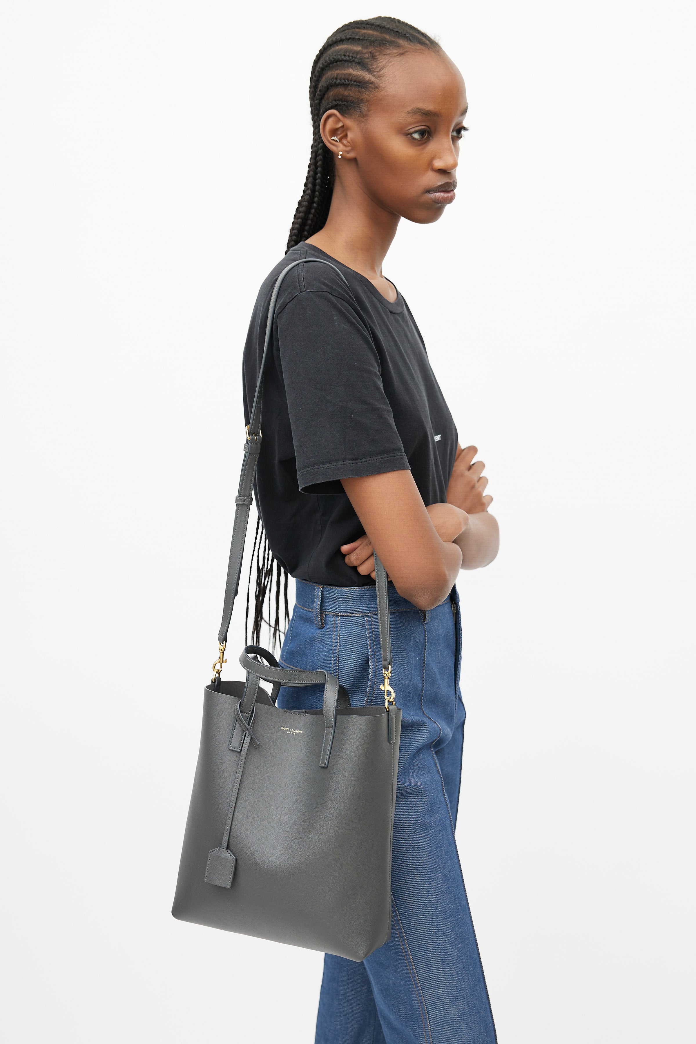 Saint Laurent // Grey Leather Large Shopper Tote Bag – VSP Consignment