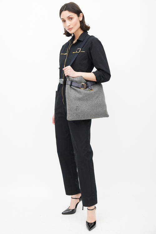 Saint Laurent Grey & Navy Wool Messenger Bag