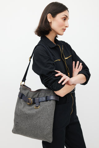 Saint Laurent Grey & Navy Wool Messenger Bag