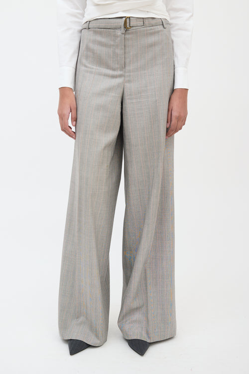 Saint Laurent Grey & Red Wool Herringbone Trouser