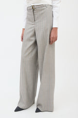 Saint Laurent Grey & Red Wool Herringbone Trouser