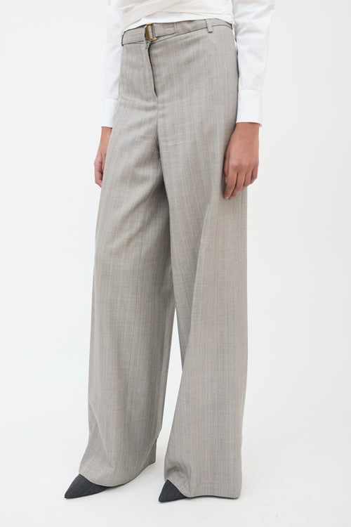 Saint Laurent Grey & Red Wool Herringbone Trouser