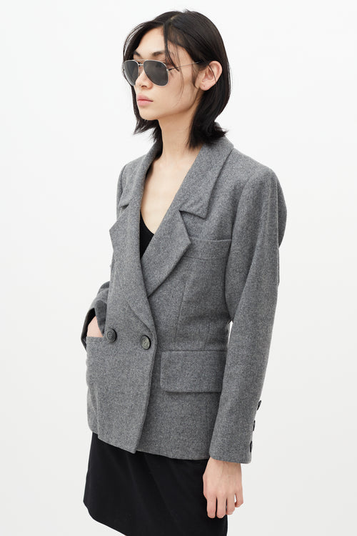 Saint Laurent Grey Wool Double Breasted Blazer