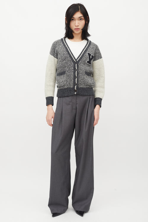 Saint Laurent Grey Wool Knit Varsity Cardigan