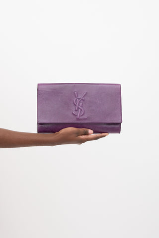 Saint Laurent Leather Belle Du Jour Logo Clutch