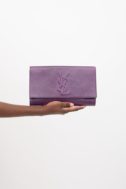 Saint Laurent Leather Belle Du Jour Logo Clutch