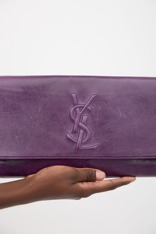 Saint Laurent Leather Belle Du Jour Logo Clutch