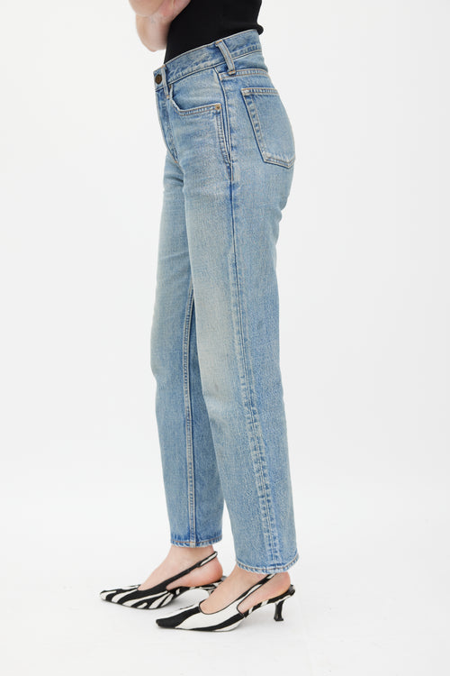 Saint Laurent Blue D41 Embroidered Skinny Jeans