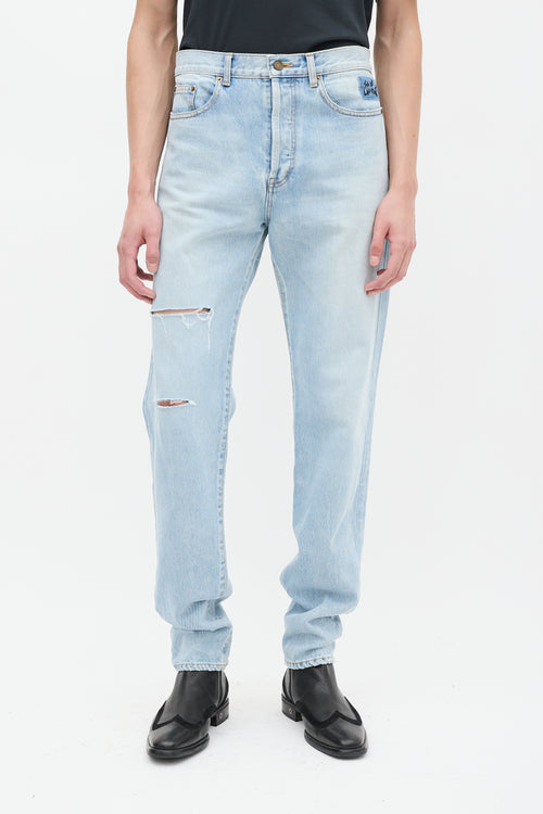 Saint Laurent Light Wash Embroidered Distressed Jeans