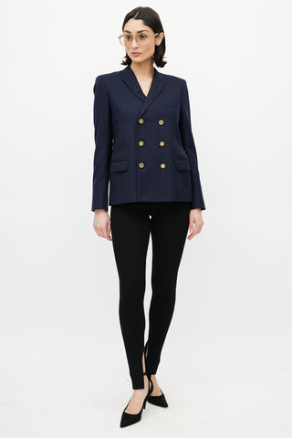 Saint Laurent Navy & Gold Wool Double Breasted Blazer