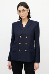 Saint Laurent Navy & Gold Wool Double Breasted Blazer