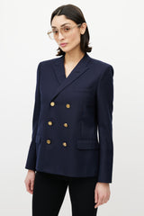 Saint Laurent Navy & Gold Wool Double Breasted Blazer