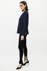Saint Laurent Navy & Gold Wool Double Breasted Blazer