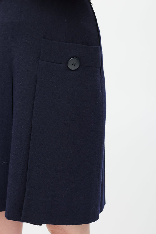 Saint Laurent Navy Wool Pleated Skirt
