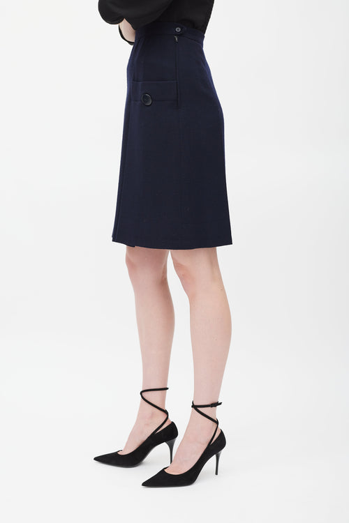 Saint Laurent Navy Wool Pleated Skirt