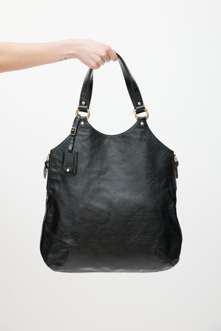 Saint Laurent Black & Gold Patent Leather Metropolis Tribute Tote