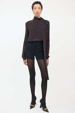 Saint Laurent Black & Red Silk Smoking Lips Heart Shirt