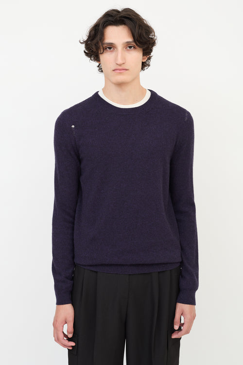 Saint Laurent Purple Wool & Cashmere Distressed Sweater